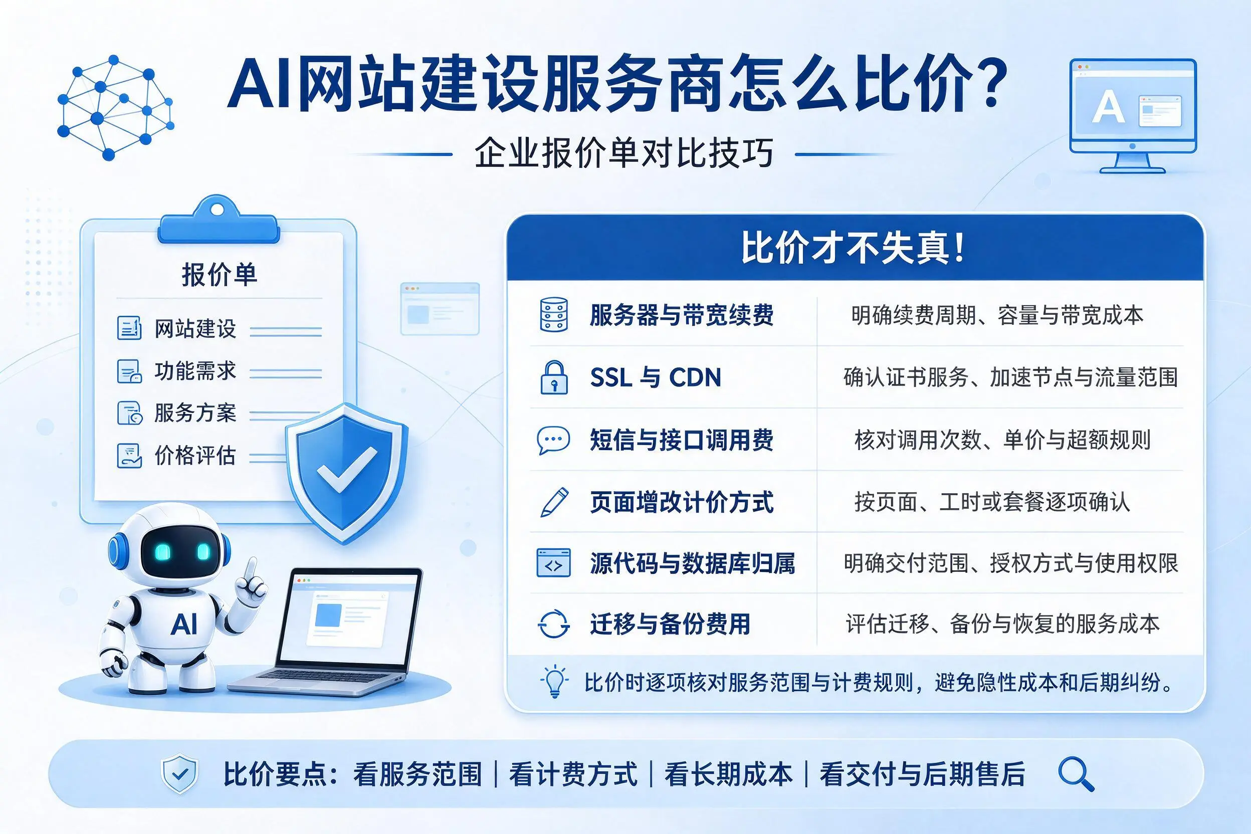 AI网站建设服务商怎么比价？萍乡企业报价单对比技巧