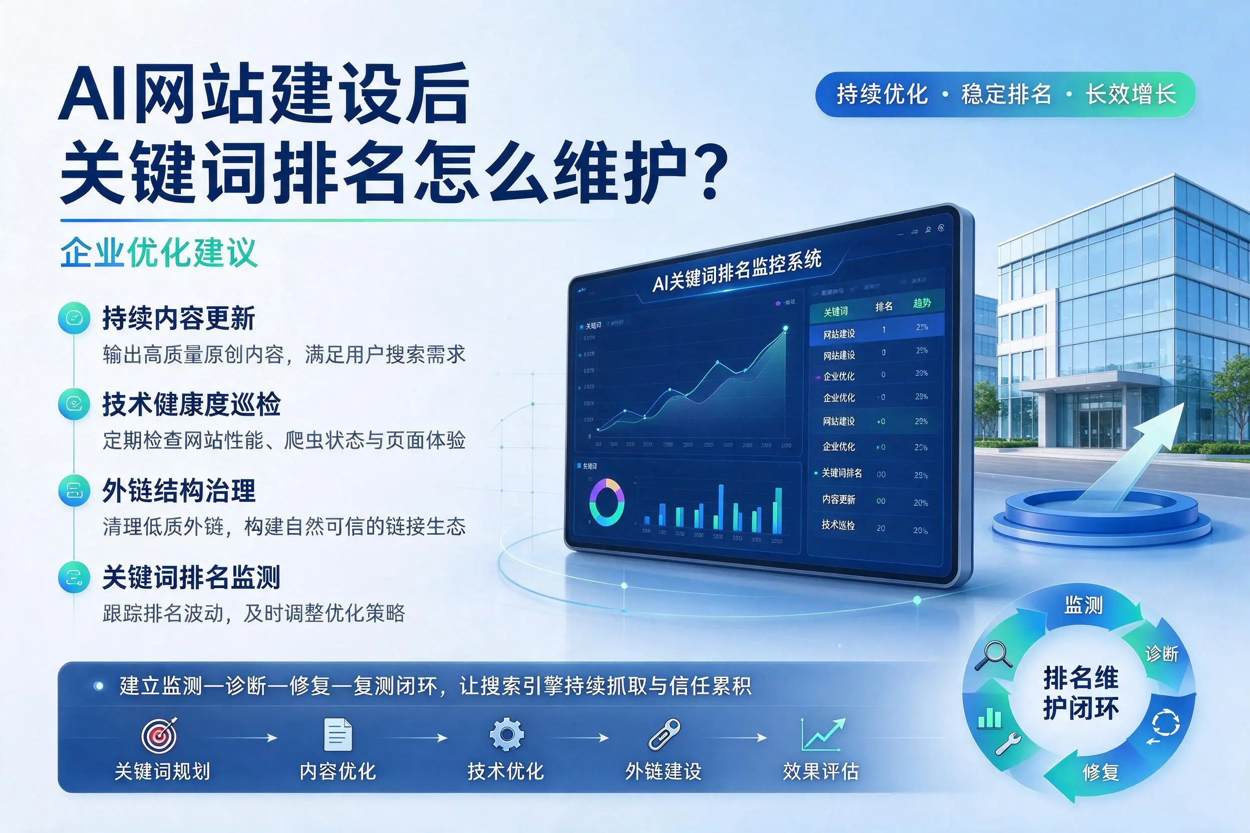 AI网站建设后关键词排名怎么维护？萍乡企业优化建议