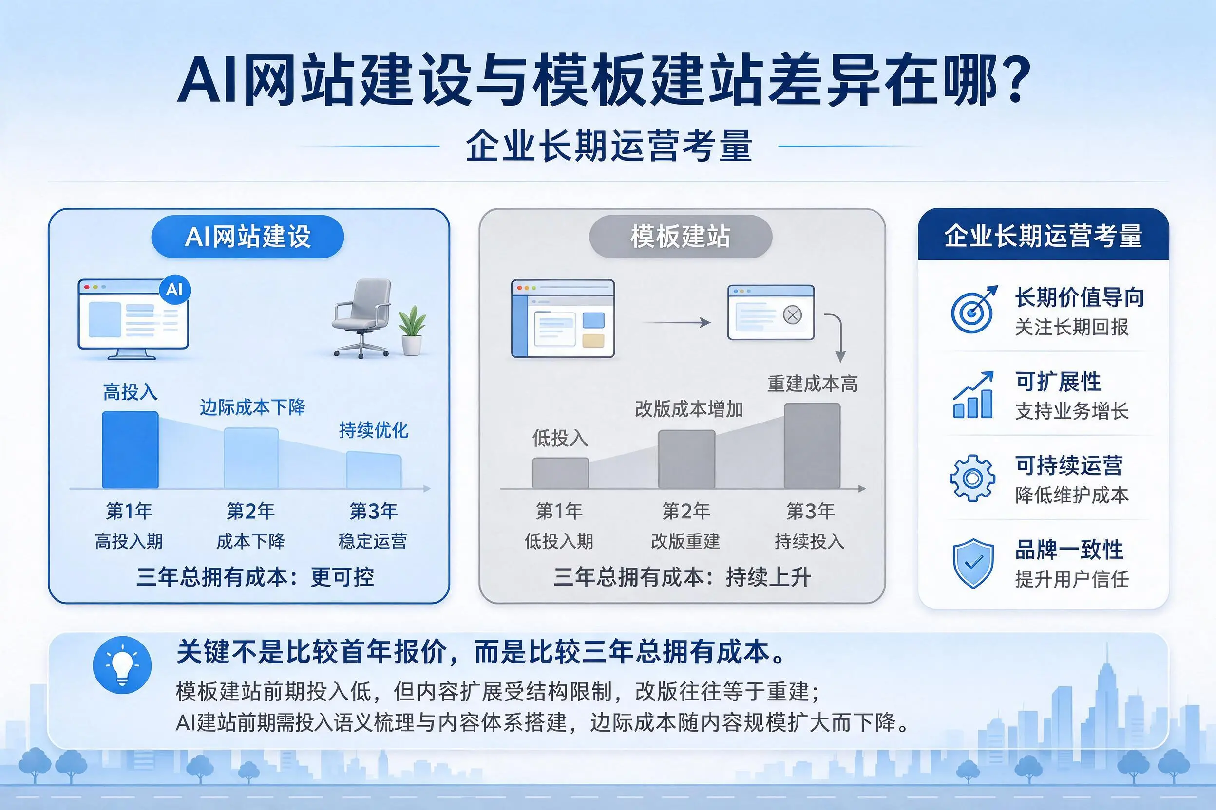 AI网站建设与模板建站差异在哪？萍乡企业长期运营考量